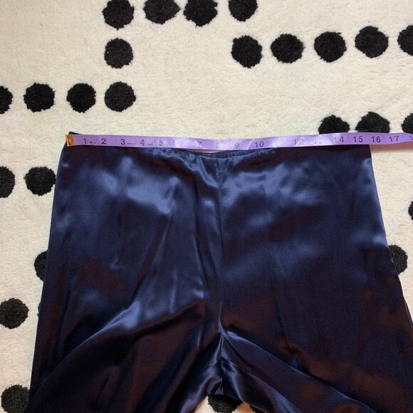 Vintage 90s Tuxedo 2 Pc Suit Set Navy Velvet Blazer Jacket Satin High Rise Pants - Picture 15 of 15